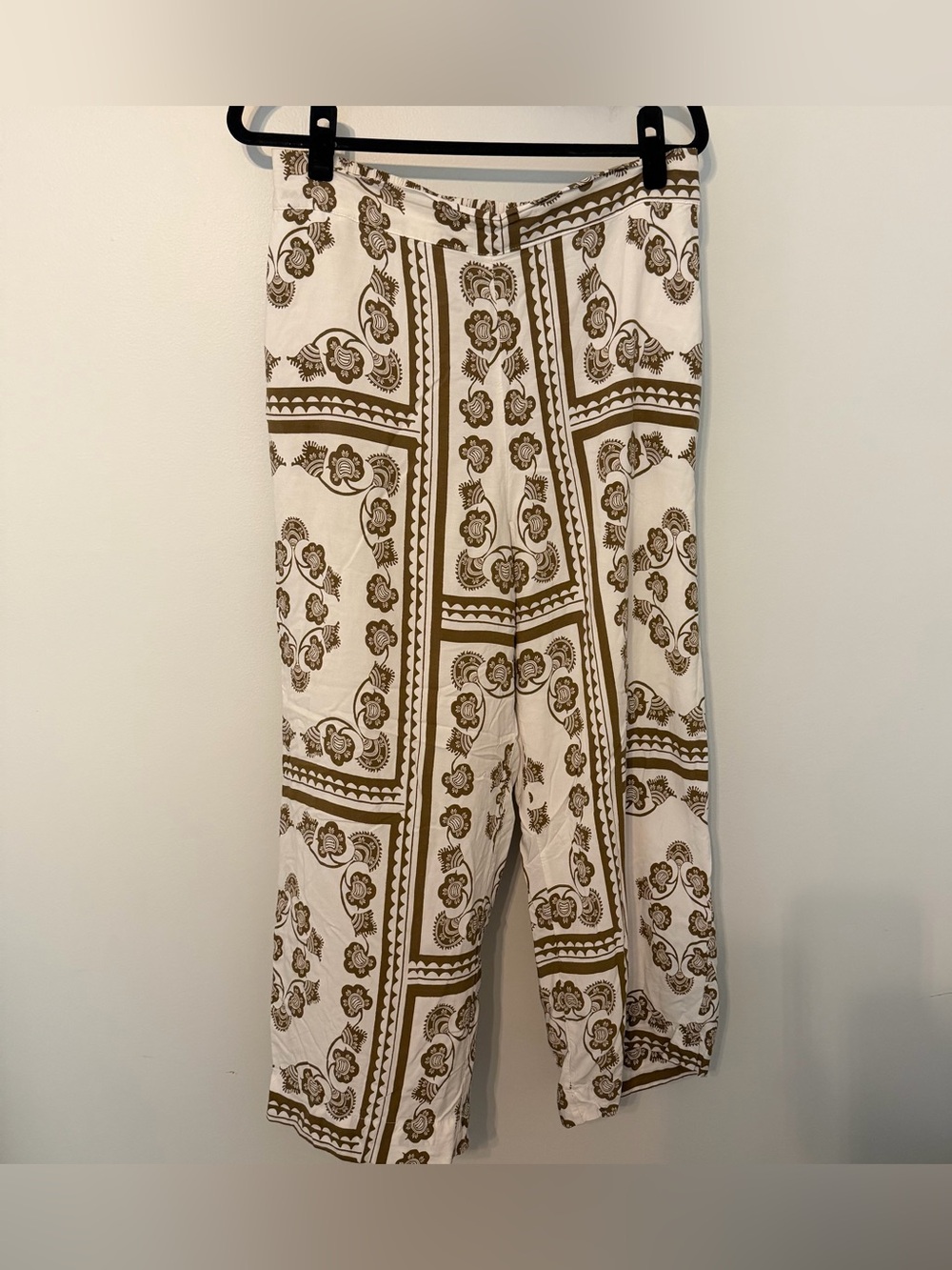 Gia‎ Curves Boho Wide Leg Palazzo Pants Brown Ivory Floral Print Size 32 Viscose